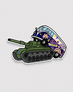 Adesivo de tanque de guerra com a traseira de Kombi florida no lugar da torre
