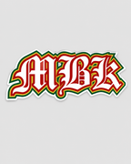 Adesivo do lettering MBK em letra gótica, vermelho com contorno verde e branco